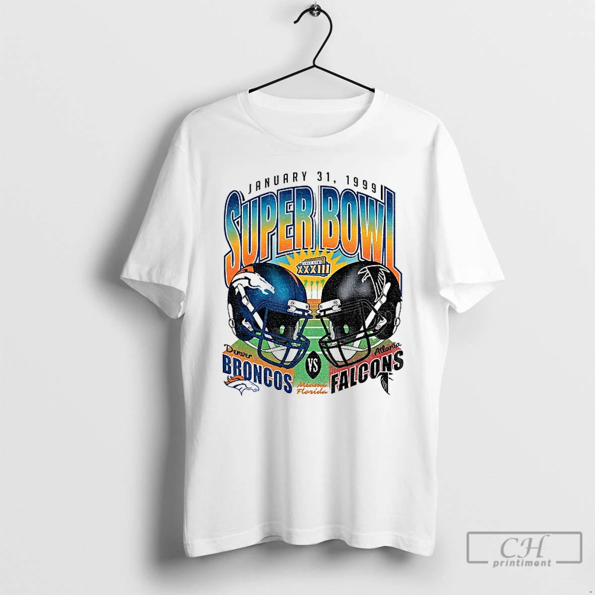 Classic Denver Broncos Vs Atlanta Falcons Super Bowl Xxxiii Football January 31 1999 T Shirts Sweater Hoodie