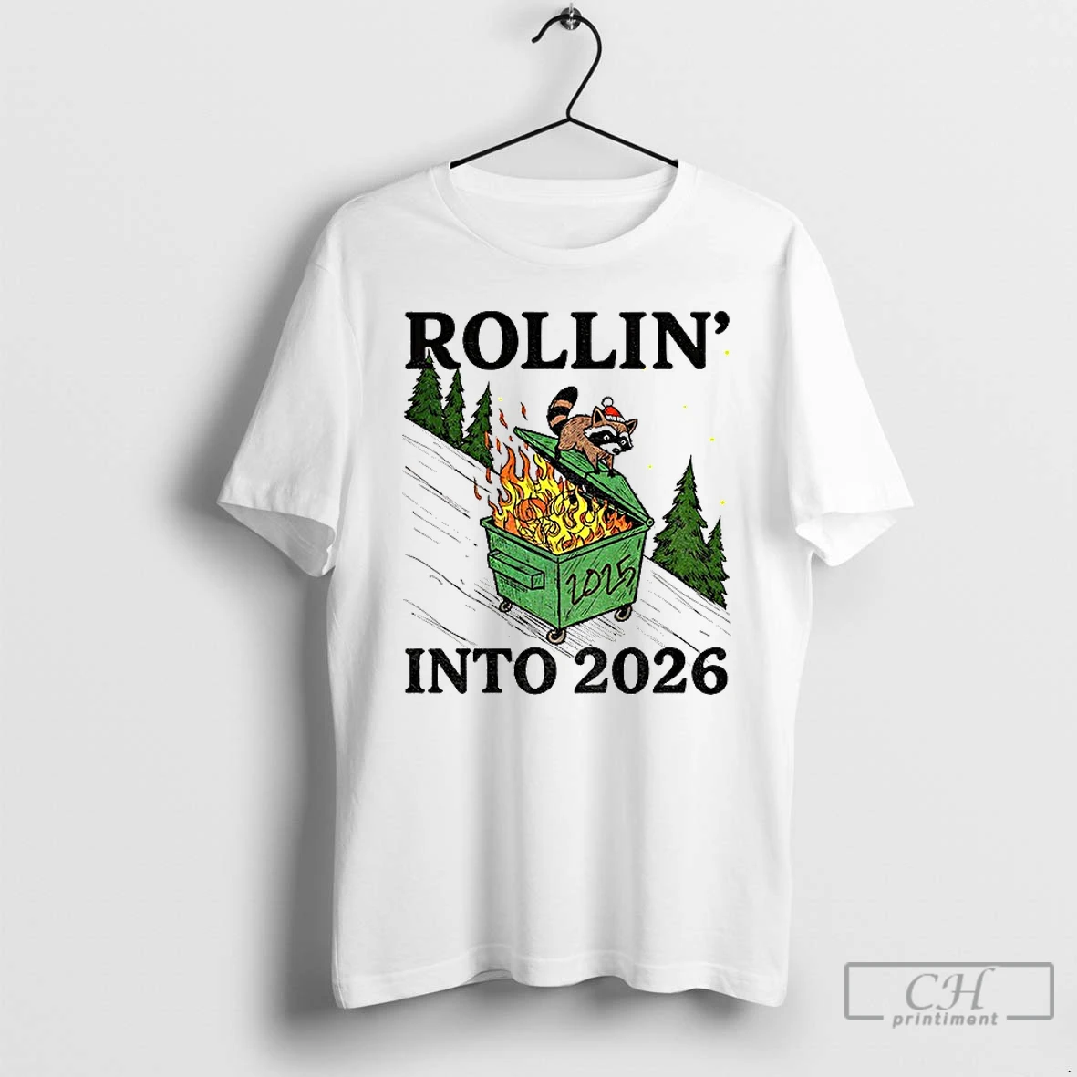Classic Funny Raccoon Feral Rollin Into 2026 Christmas Happy New Year T Shirts Sweater Hoodie