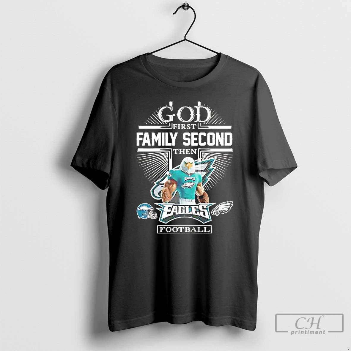 Classic God First Family Second Then Philadelphia Eagles Football Mascot T Shirts Sweater Hoodie