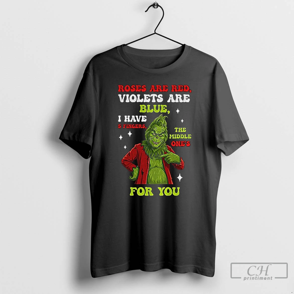 Classic Grinch Santa Roses Are Red Violets Are Blue I Have 5 Fingers The Middle Ones For You Christmas T Shirts Sweater Hoodie