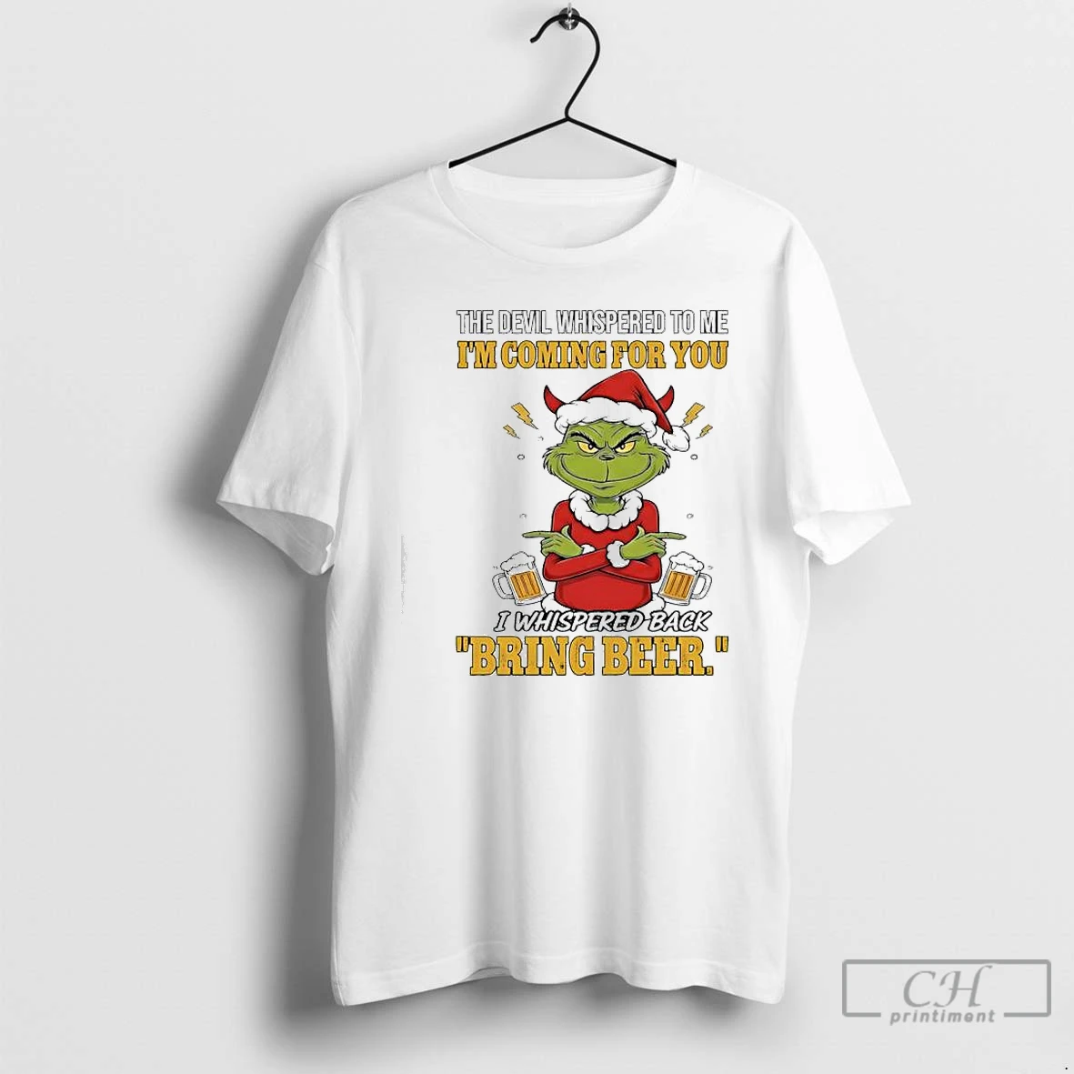 Classic Grinch Santa The Devil Whispered To Me Im Coming For You I Whispered Back Bring Beer T Shirts Sweater Hoodie