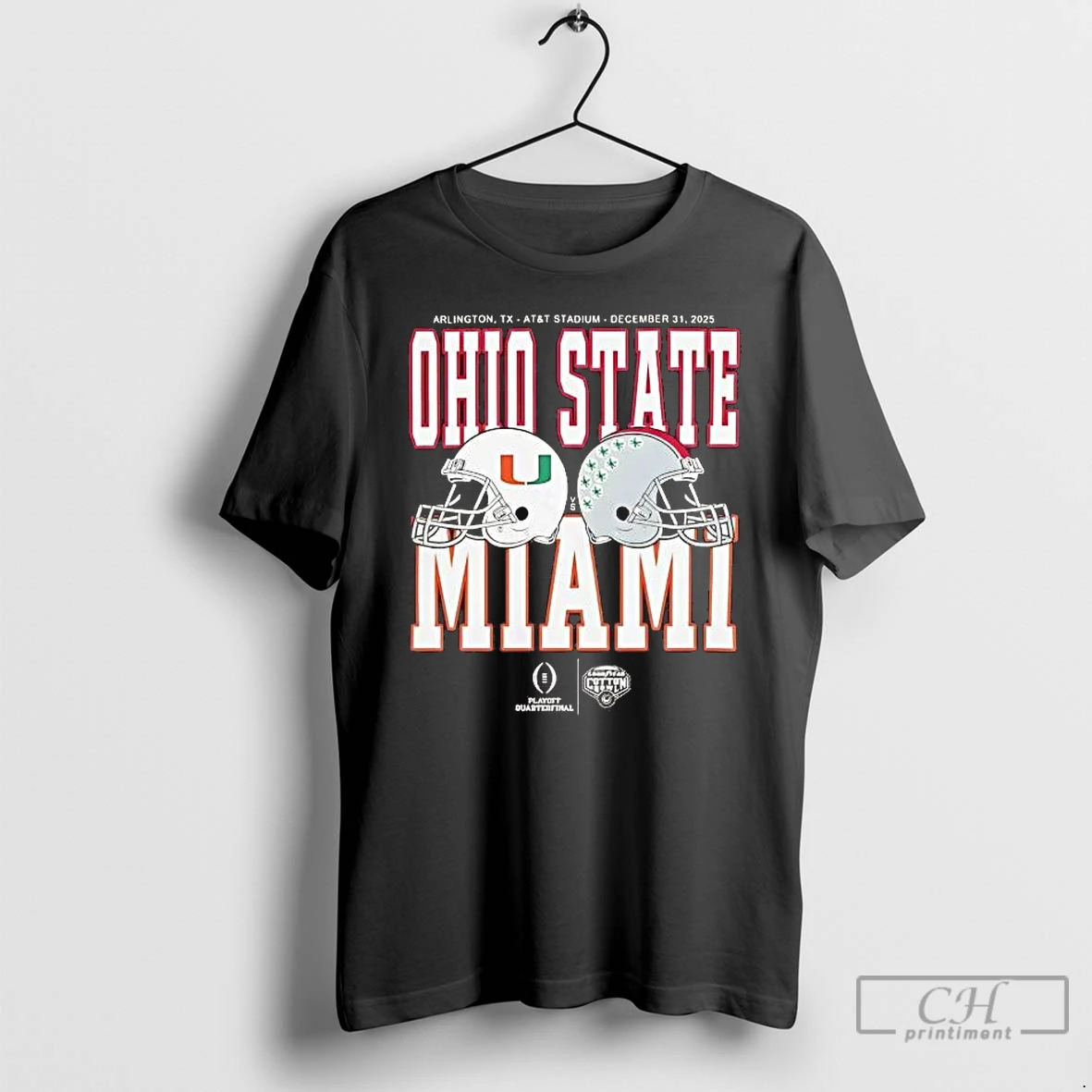 Classic Miami Hurricanes Vs Ohio State Buckeyes Cotton Bowl Classic 2025 Helmet Matchup T Shirts Sweater Hoodie