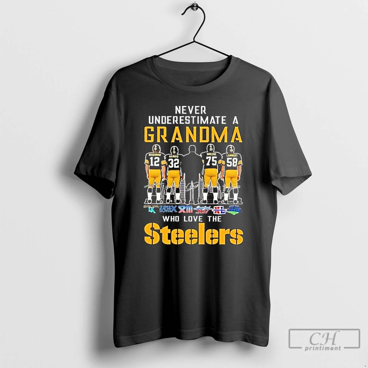 Classic Never Underestimate A Grandma Love Pittsburgh Steelers Skyline Signatures T Shirts Sweater Hoodie