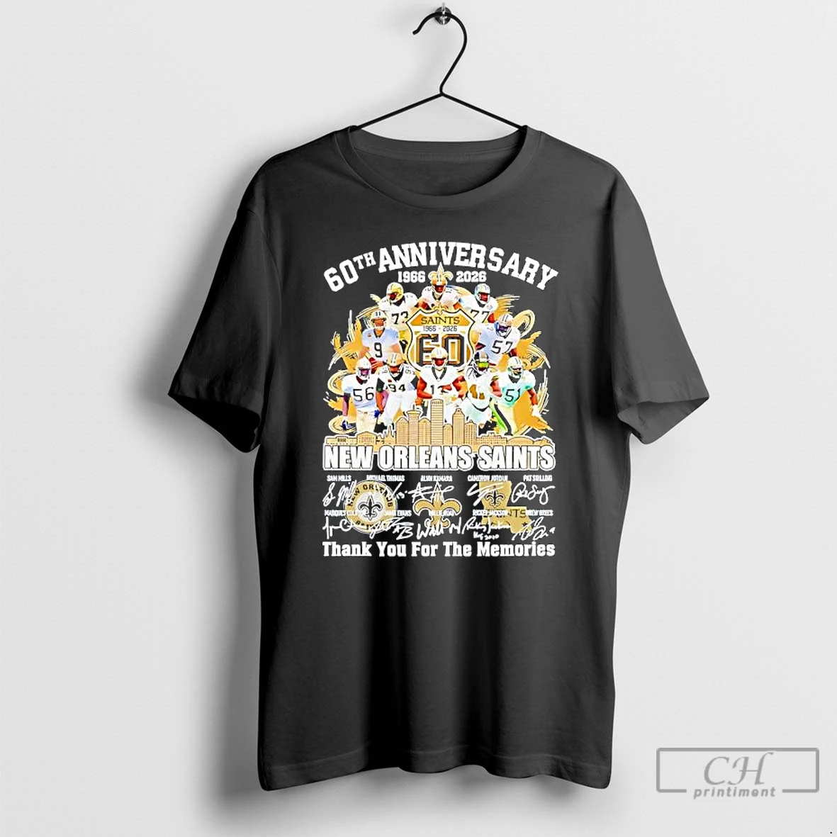 Classic New Orleans Saints 60th Anniversary 1966 2026 Signatures Thank You For The Memories T Shirts Sweater Hoodie