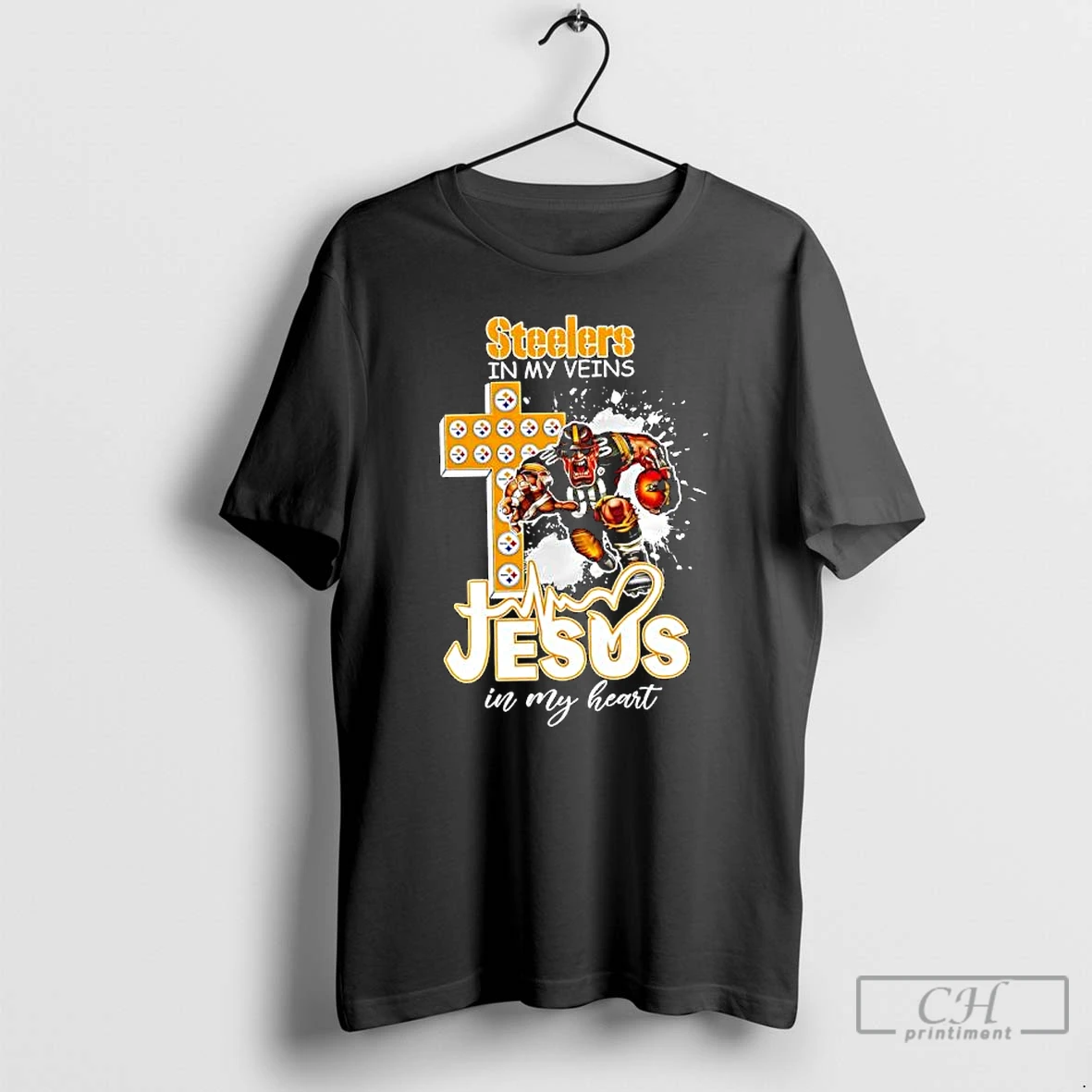 Classic Pittsburgh Steelers In My Veins Jesus In My Heart Features A Football Player Logos Cross T Shirts Sweater Hoodie