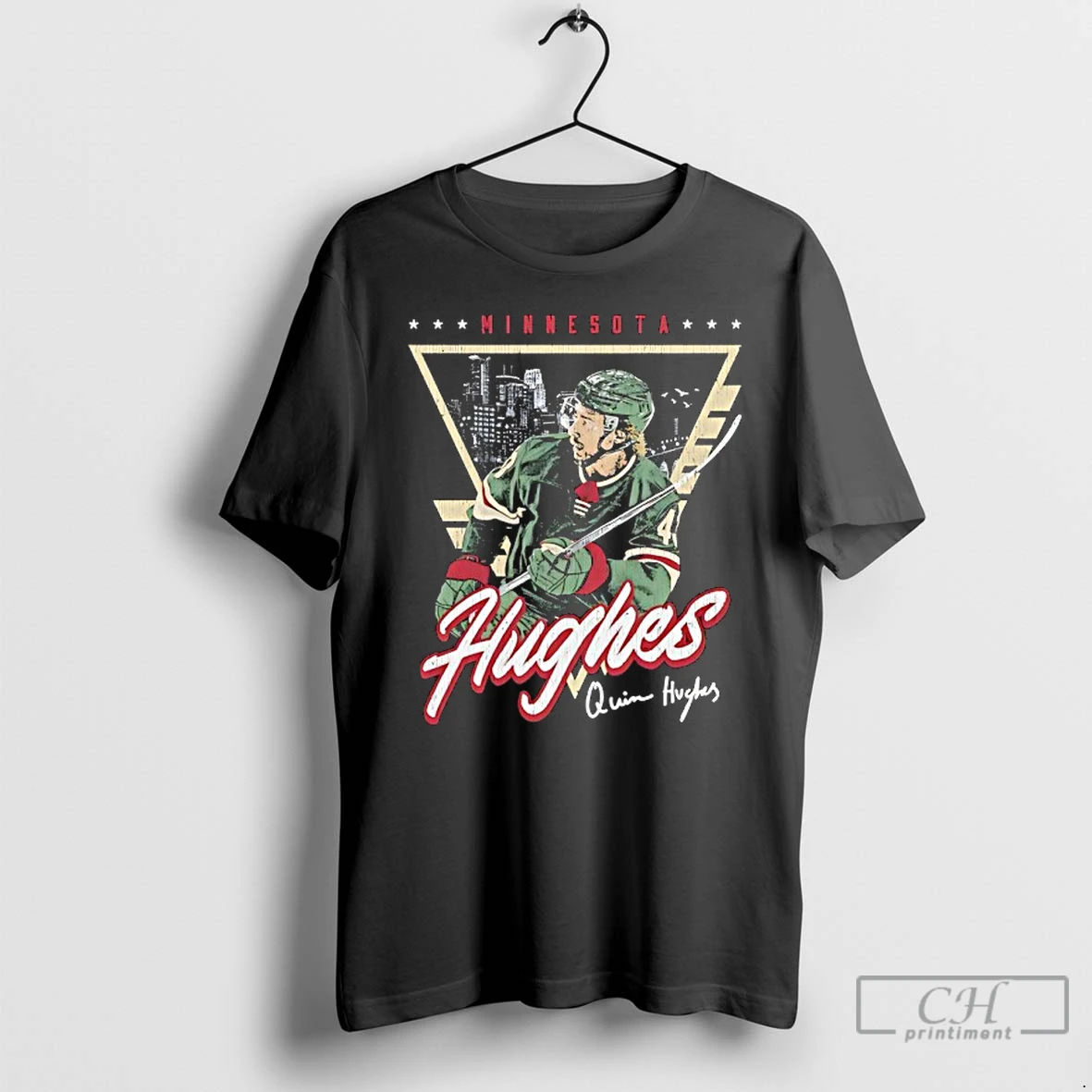 Classic Quinn Hughes Minnesota Wild Triangle Autographed Retro T Shirts Sweater Hoodie