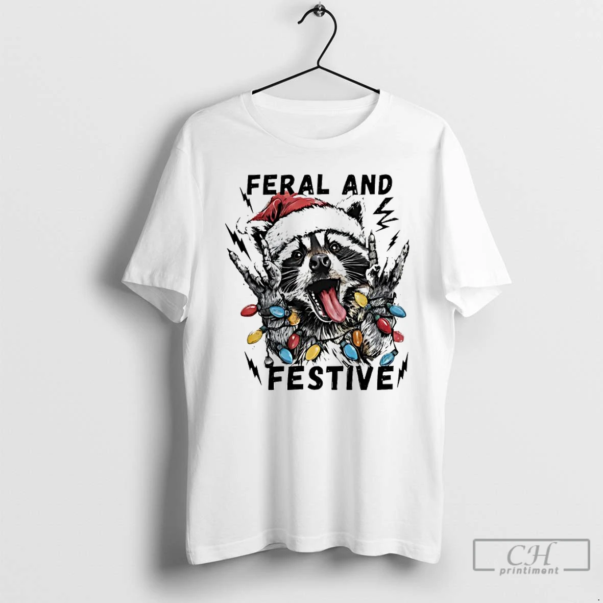 Classic Raccoon Santa Feral And Festive Christmas Light T Shirts Sweater Hoodie