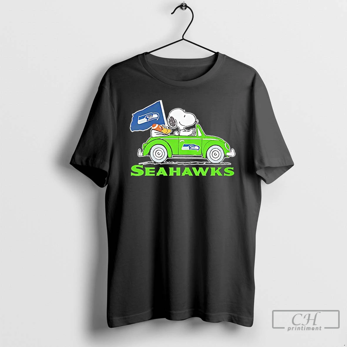 Classic Seattle Seahawks X Snoopy And Woodstock Driving Car 2025 T Shirts Sweater Hoodie
