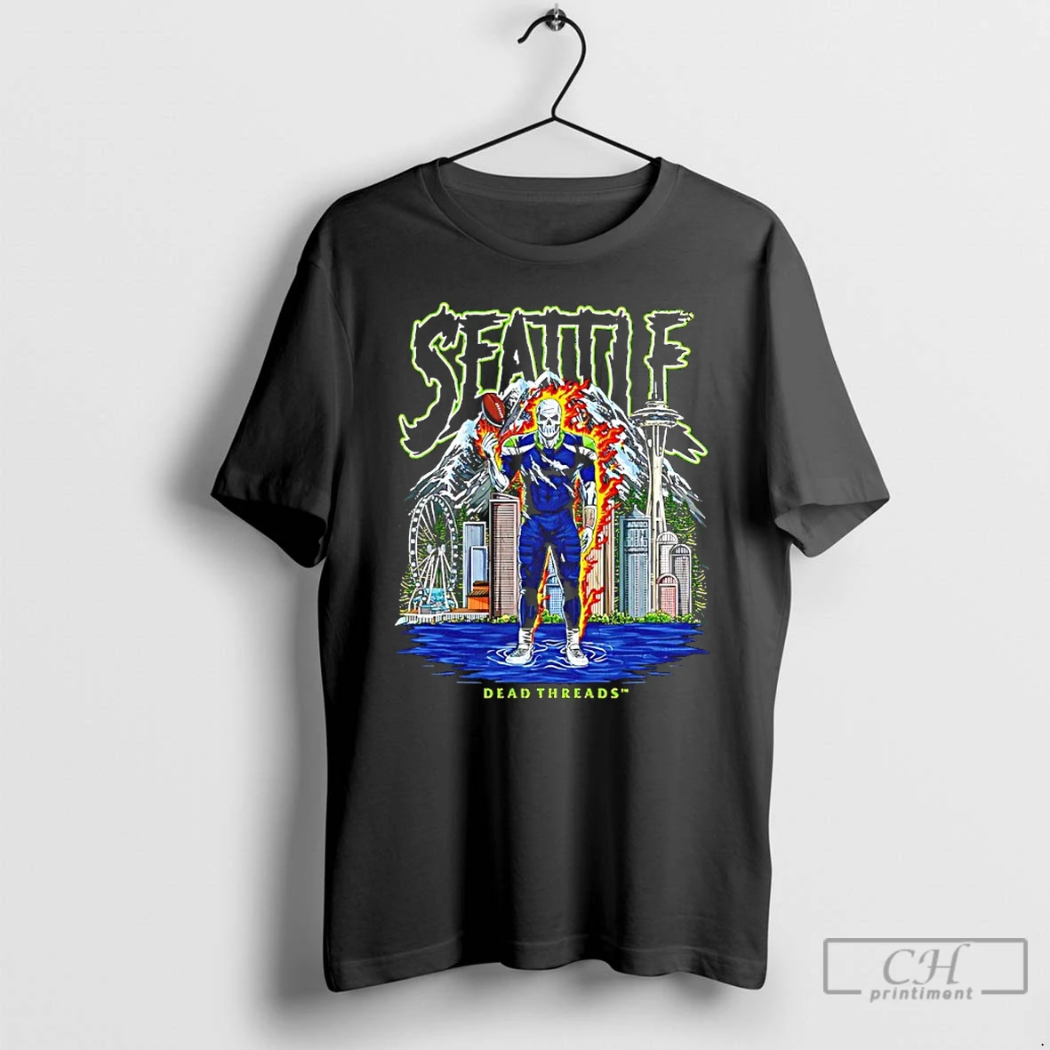 Classic Skeleton Seattle Seahawks Football Graphic Vintage T Shirts Sweater Hoodie