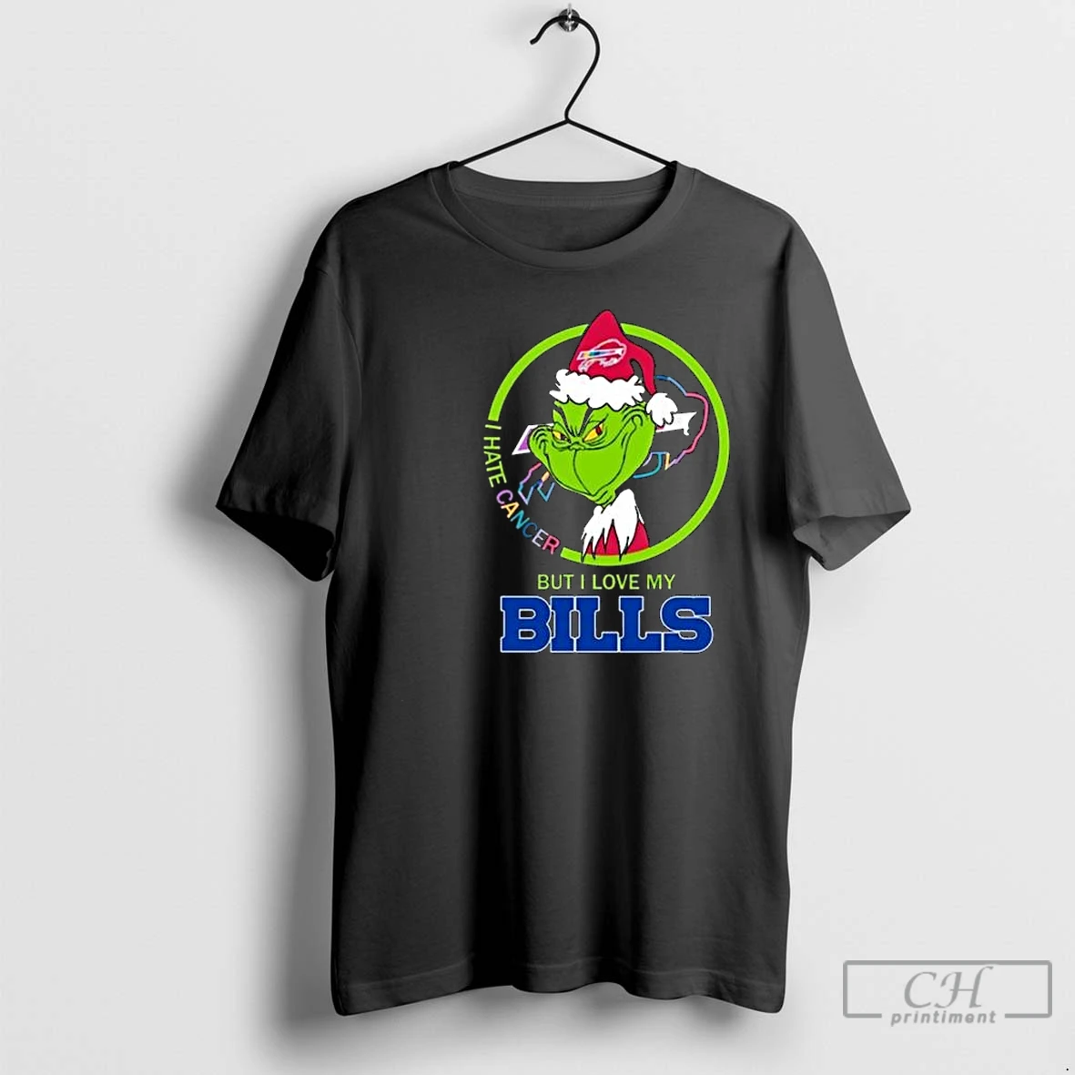 Classic The Grinch I Hate Cancer But I Love My Buffalo Bills Merry Christmas Circle Black T Shirts Sweater Hoodie