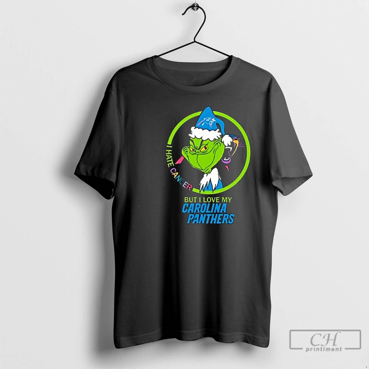 Classic The Grinch I Hate Cancer But I Love My Carolina Panthers Merry Christmas Circle Black T Shirts Sweater Hoodie