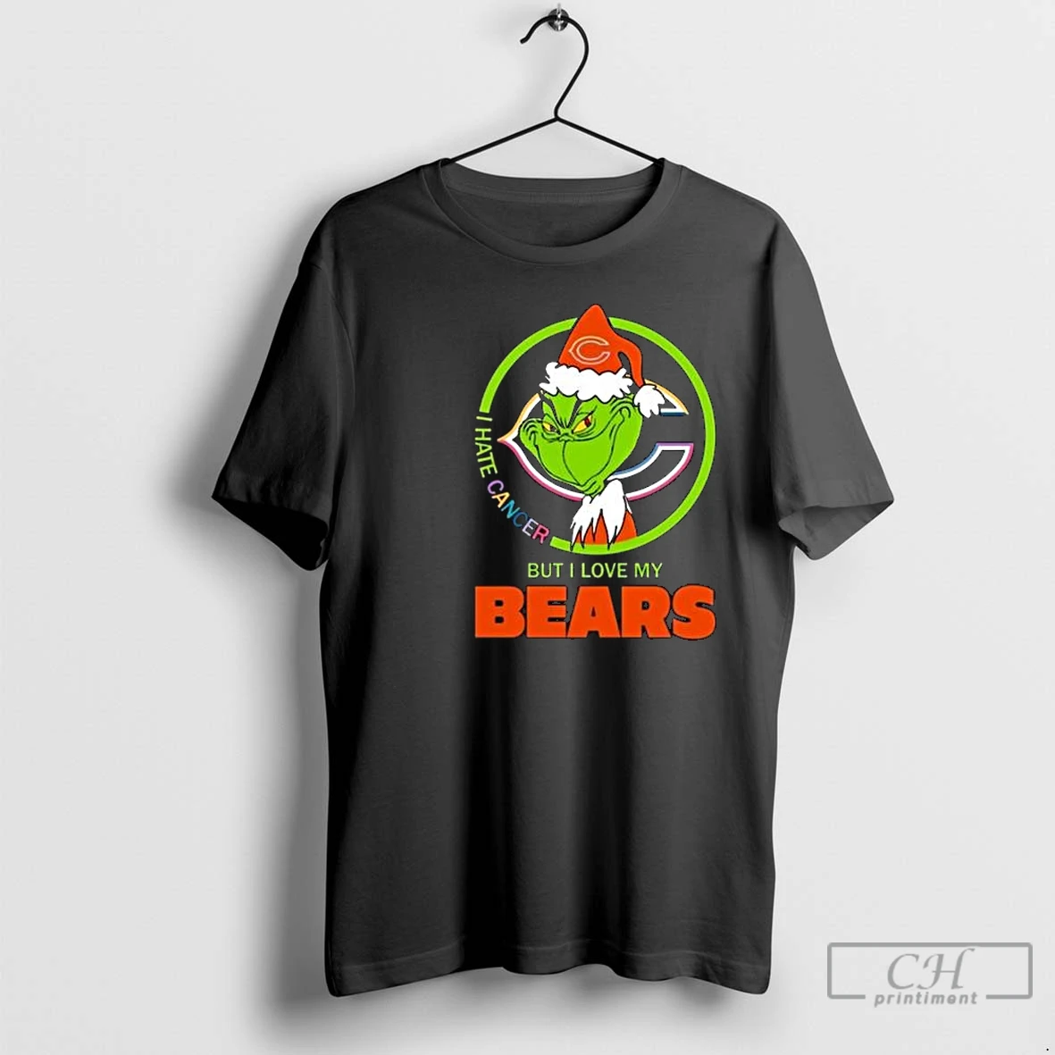 Classic The Grinch I Hate Cancer But I Love My Chicago Bears Merry Christmas Circle Black T Shirts Sweater Hoodie