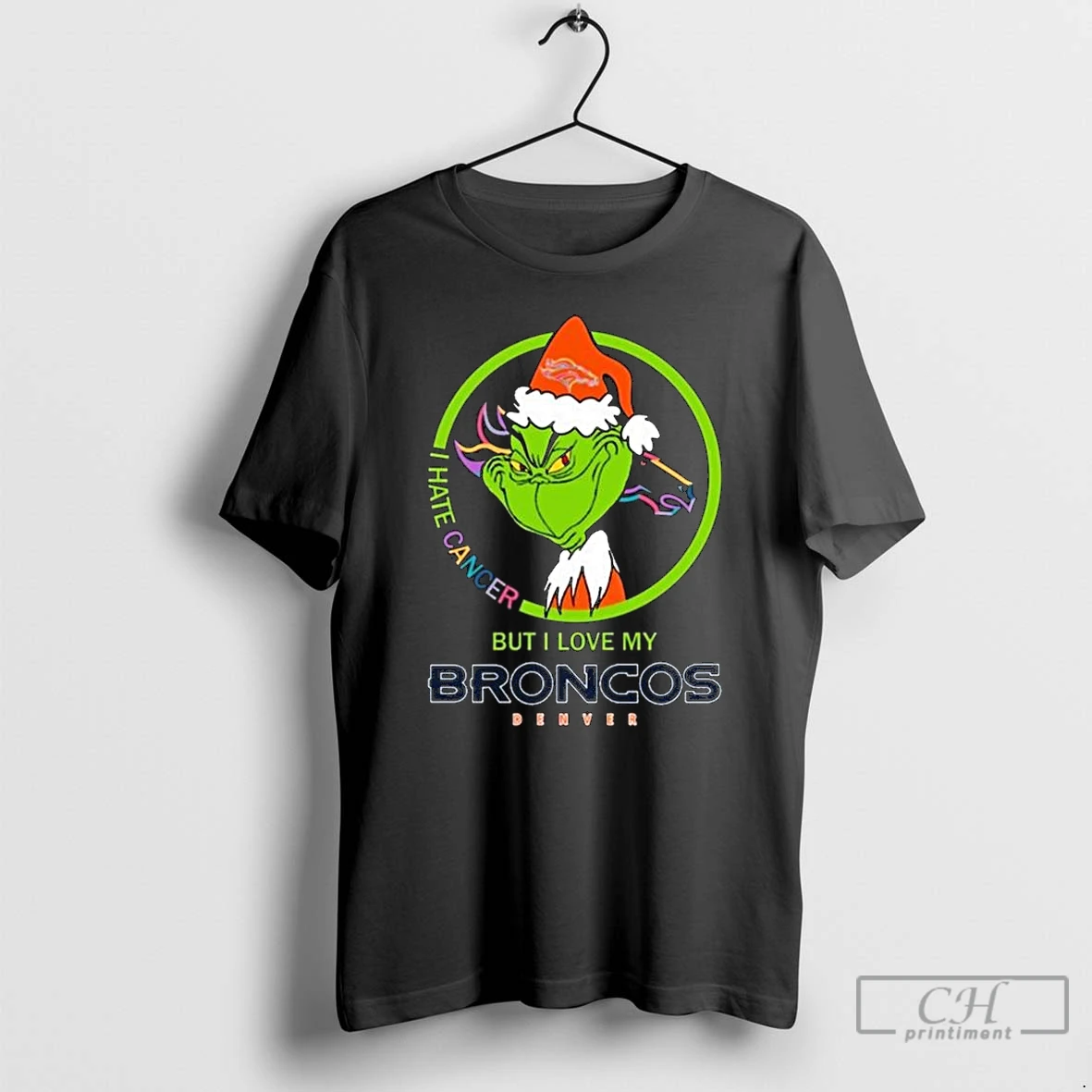 Classic The Grinch I Hate Cancer But I Love My Denver Broncos Merry Christmas T Shirts Sweater Hoodie
