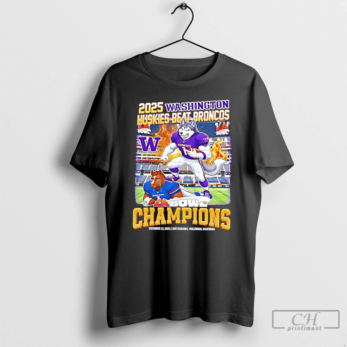 Classic Washington Huskies Beat Broncos 2025 La Bowl Champions Mascot T Shirts Sweater Hoodie