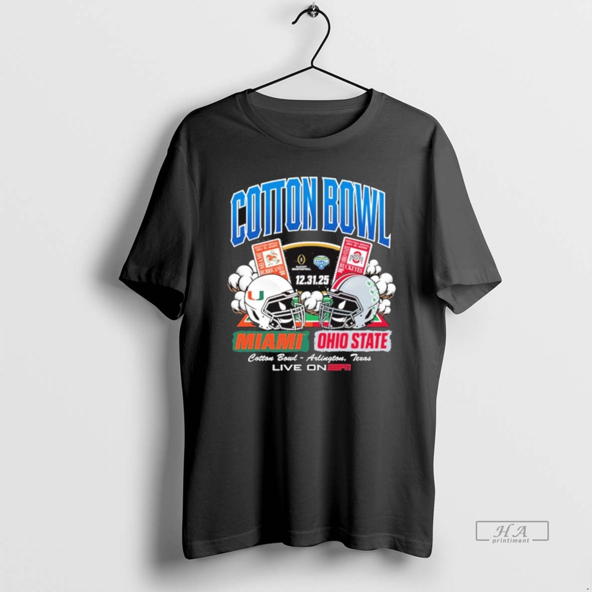 Official 2025 Cotton Bowl Ohio State Buckeyes Vs Miami Hurricanes Head To Head Tickets December 31 Live On Espn T Shirt