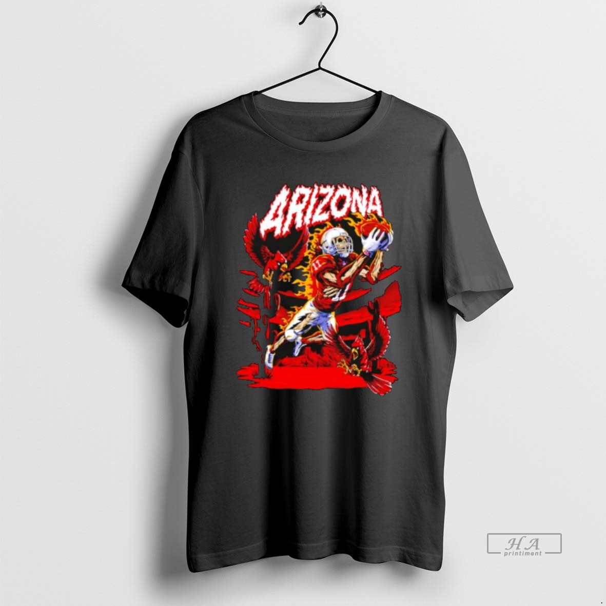 Official Arizona Red Cardinals Skeleton Player 11 Catching Ball With Fire Birds Desert Scene Shirt