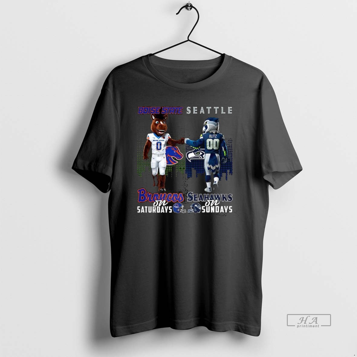 Official Boise State Broncos On Saturdays Vs Seattle Seahawks On Sundays Mascot Shirt