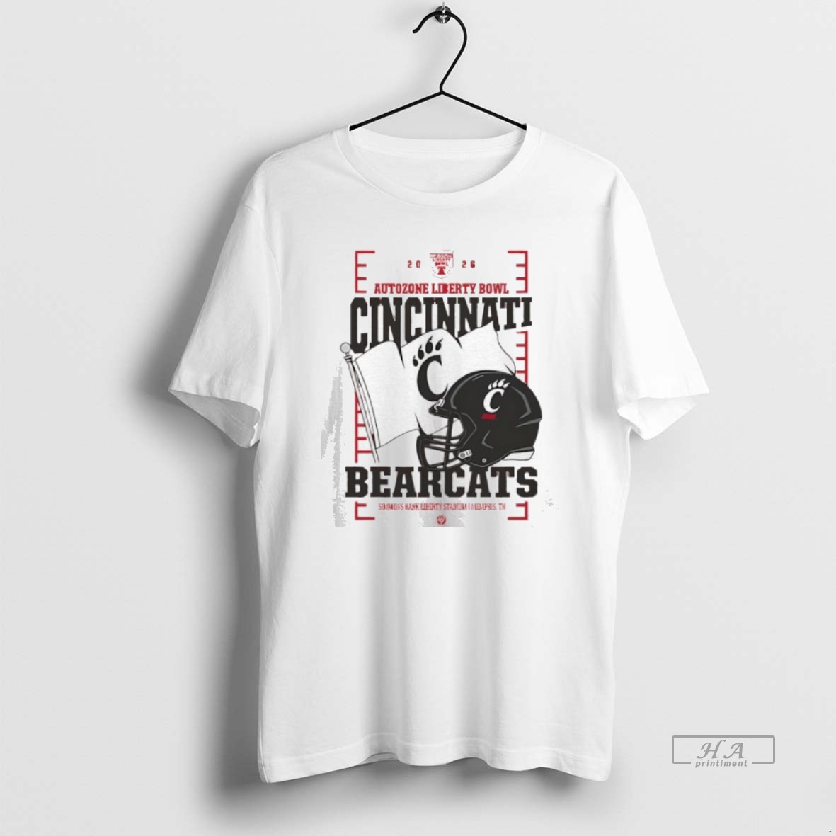 Official Cincinnati Bearcats 2026 Autozone Liberty Bowl Helmet T Shirt