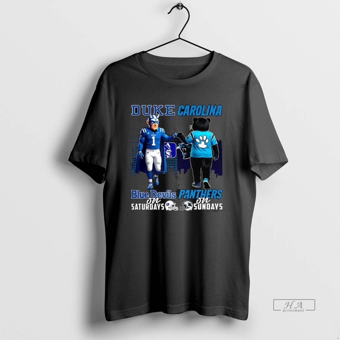 Official Duke Blue Devils On Saturdays Vs Carolina Panthers On Sundays Mascot Shirt