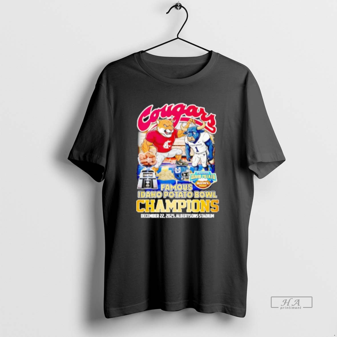 Official Houston Cougars 2025 Famous Idaho Potato Bowl Champions Mascot T Shirt