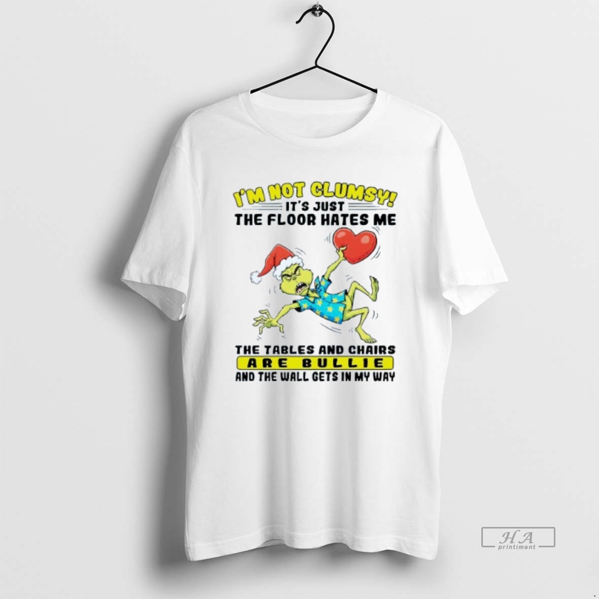 Official Im Not Clumsy Its Just The Floor Hates Me Grinch Christmas Mens White Tee Shirt