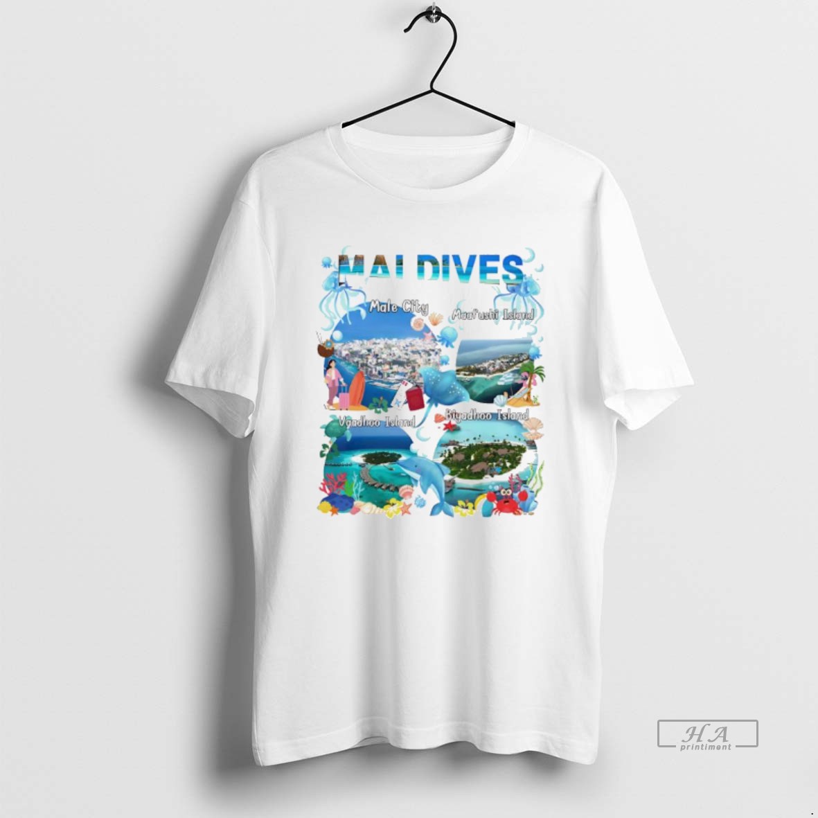 Official Maldives Collage Beach Scenes Male City Maafushi Vaadhoo Biyadhoo Island T Shirt