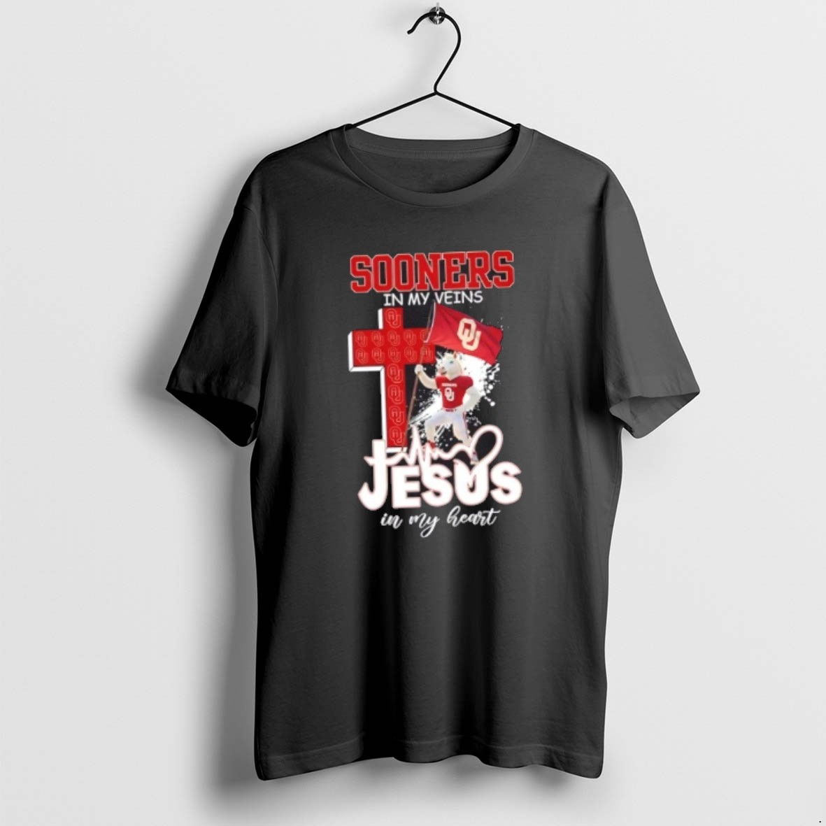 Official Mascots Oklahoma Sooners Flag In My Veins Jesus In My Heart T Shirt