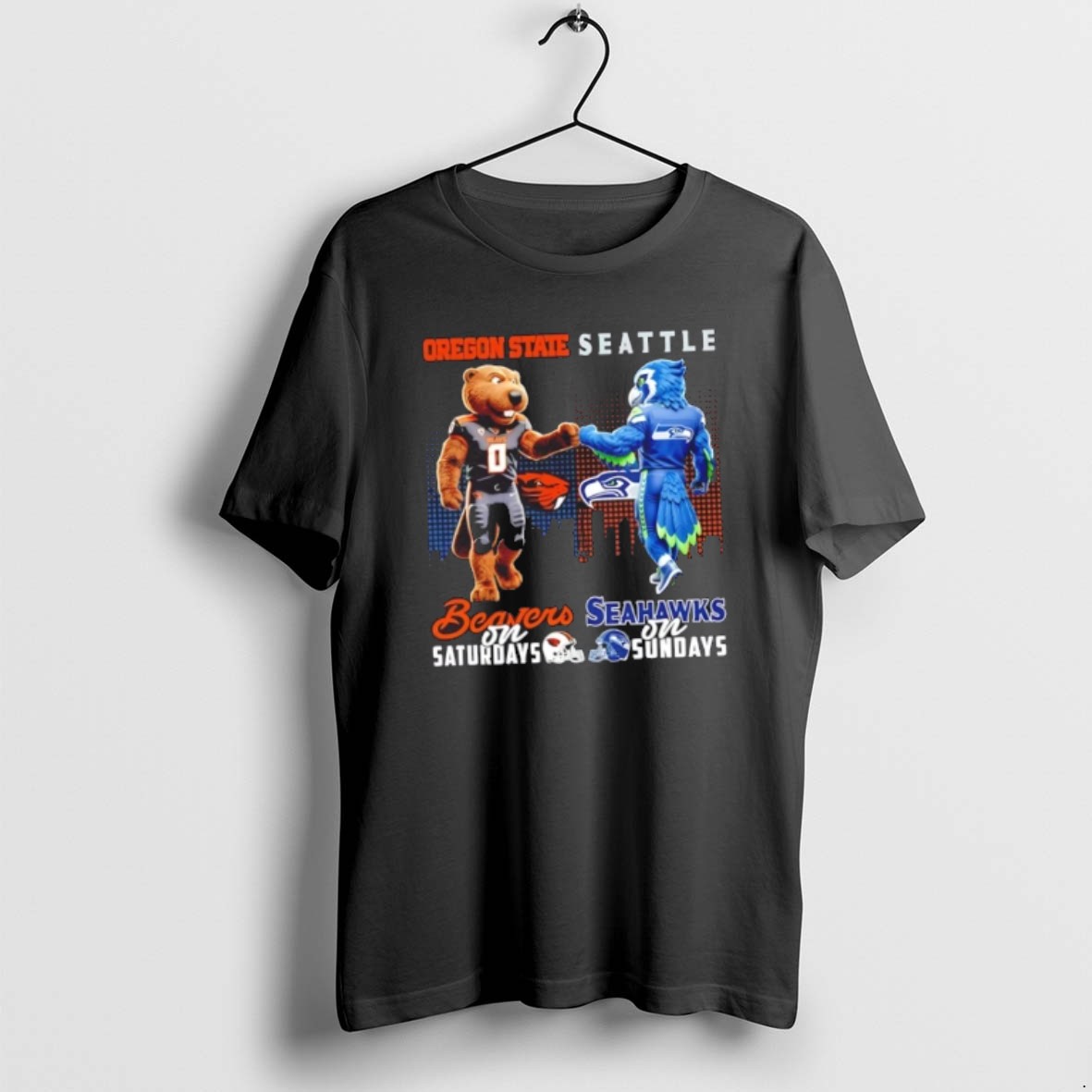 Official Mascots Oregon State Beavers On Saturdays X Seattle Seahawks On Sundays Skyline T Shirt