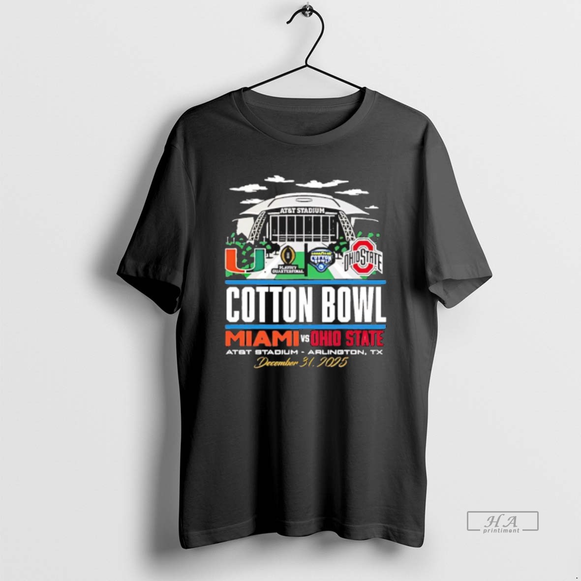 Official Miami Hurricanes Vs Ohio State Buckeyes Stadium Cotton Bowl T Shirt