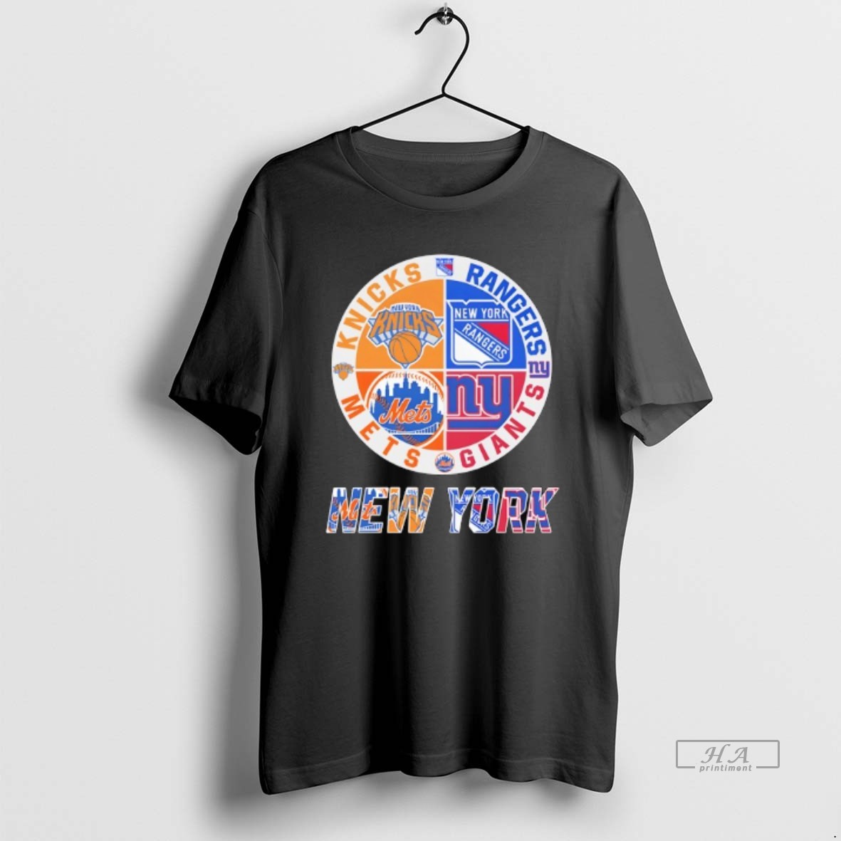 Official New York Knicks New York Mets New York Giants New York Rangers Mashup Logo T Shirt