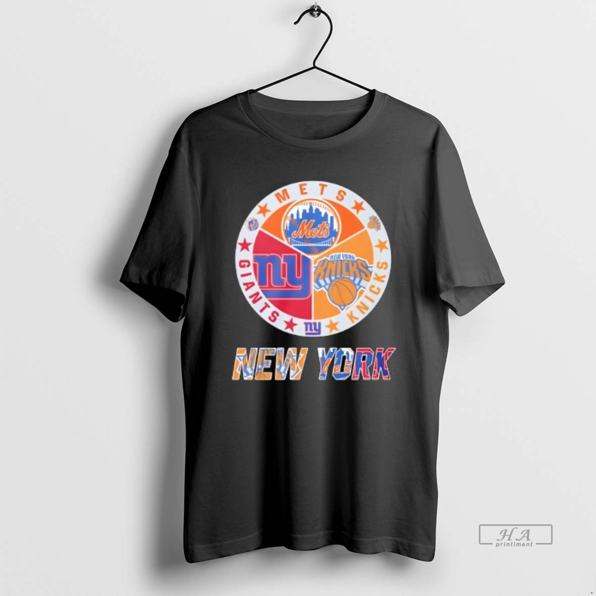 Official New York Knicks New York Mets New York Giants Mashup Logo T Shirt