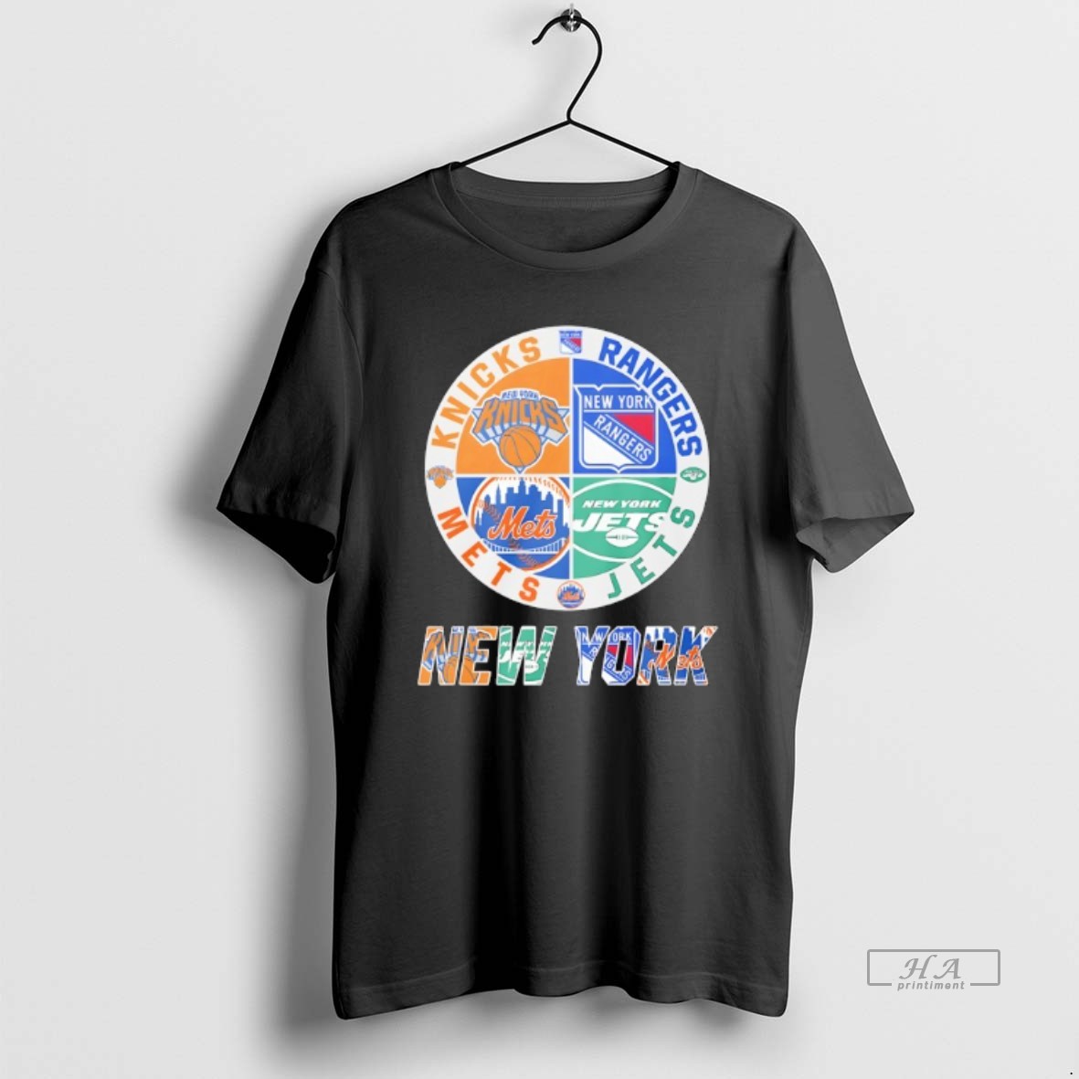 Official New York Knicks New York Mets New York Jets New York Rangers Mashup Logo T Shirt