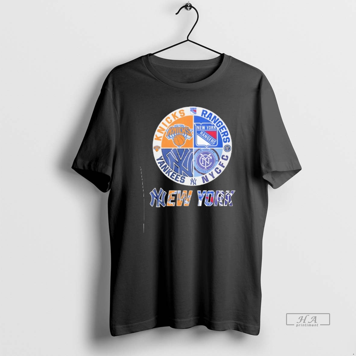 Official New York Knicks New York Rangers New York Yankees New York Cfc Mashup Logo T Shirt