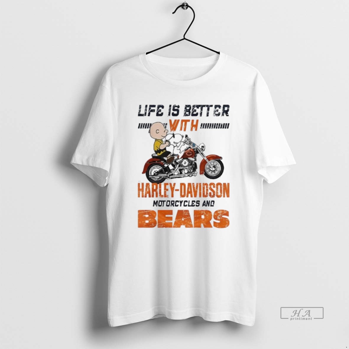 Official Peanuts Life Is Better With Harley Davidson Motorcycles And Chicago Bears Nfl T Shirt
