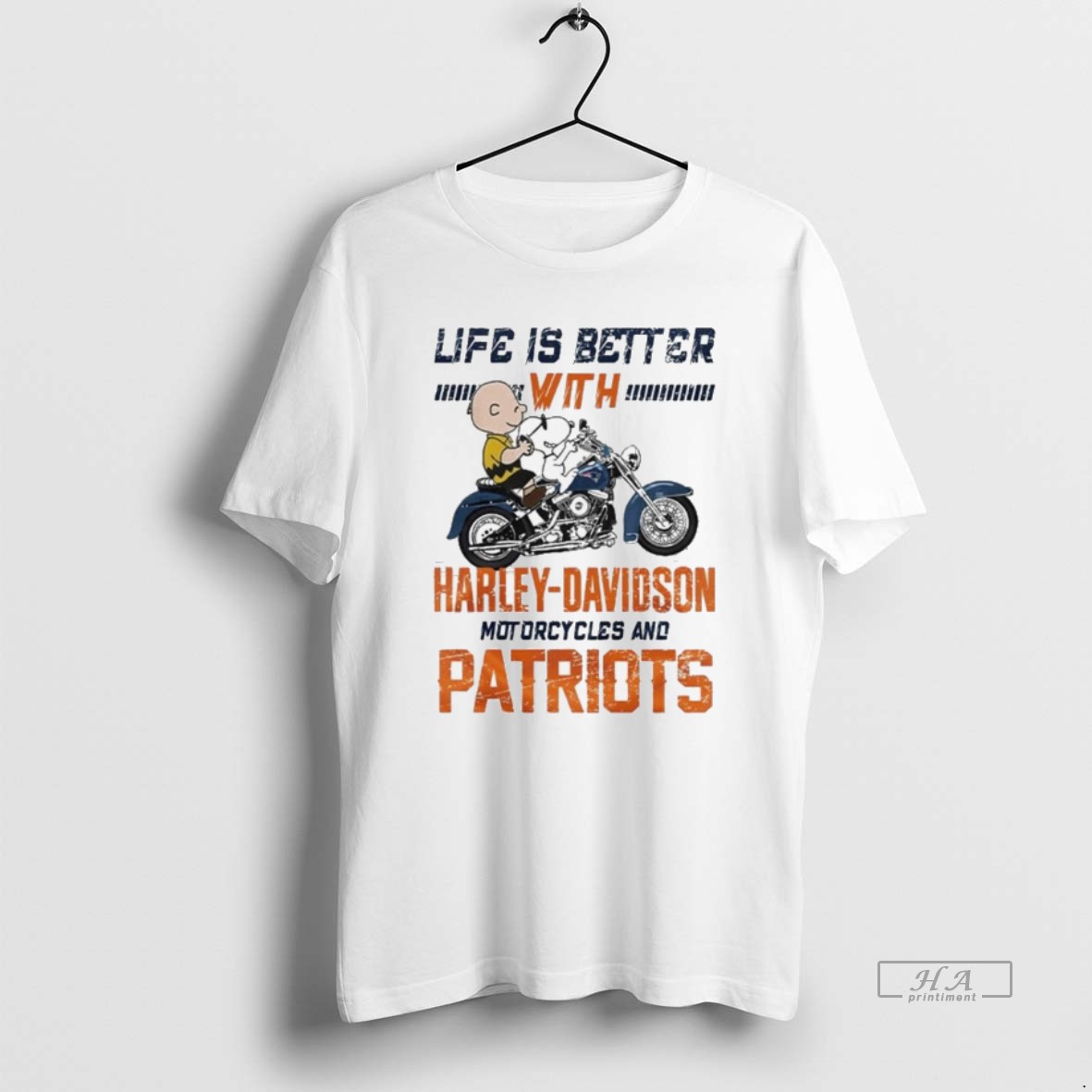 Official Peanuts Life Is Better With Harley Davidson Motorcycles And New England Patriots Nfl T Shirt