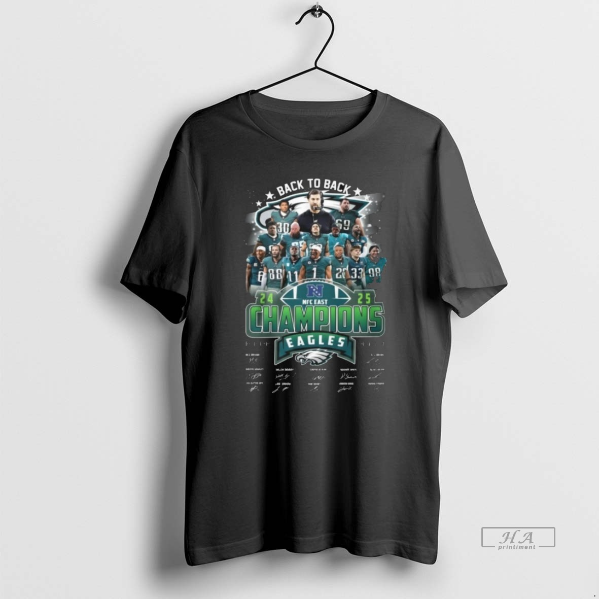 Official Philadelphia Eagles Back To Back 2025 Nfc East Champions Signature T Shirt