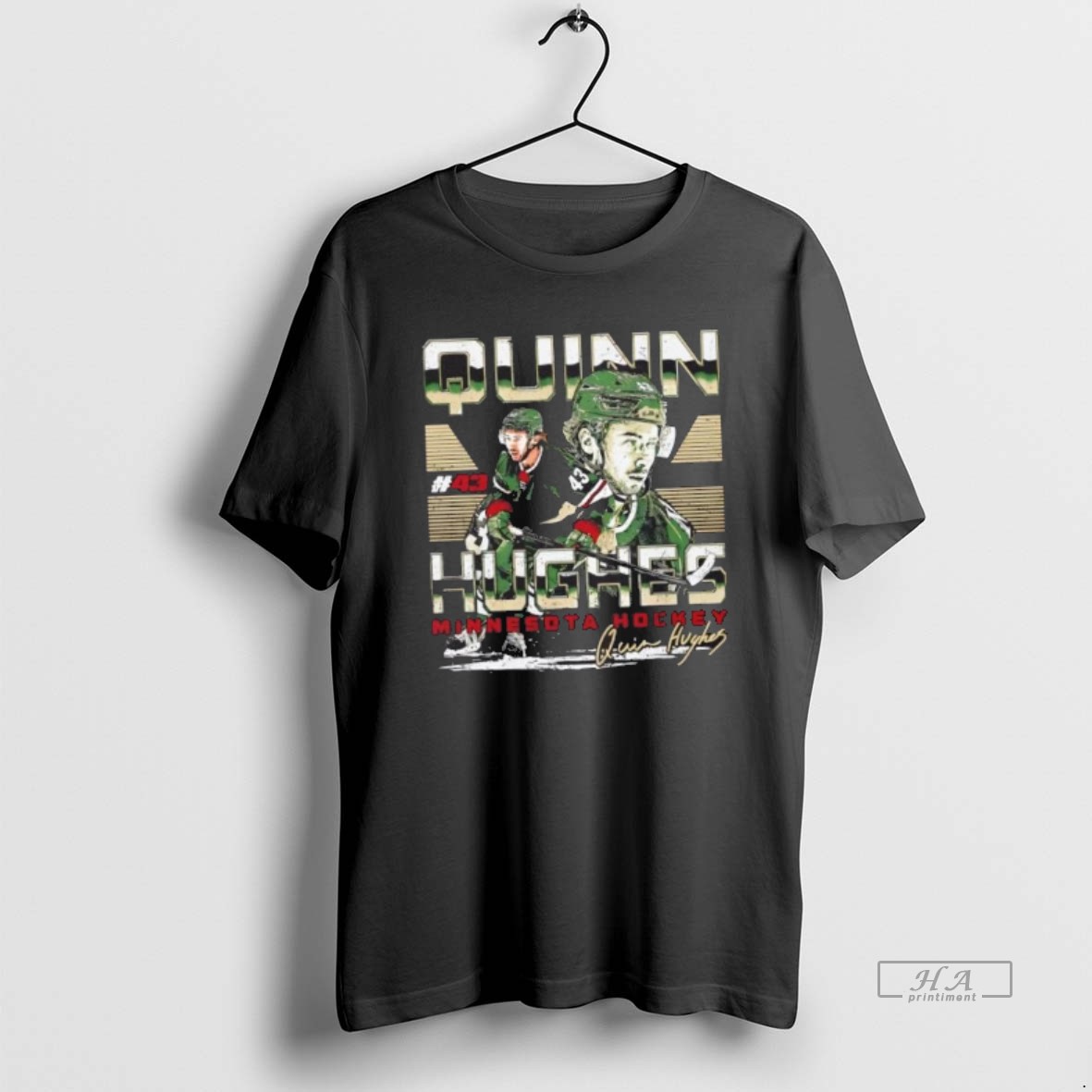 Official Quinn Hughes Minnesota Wild Dual Signature T Shirt