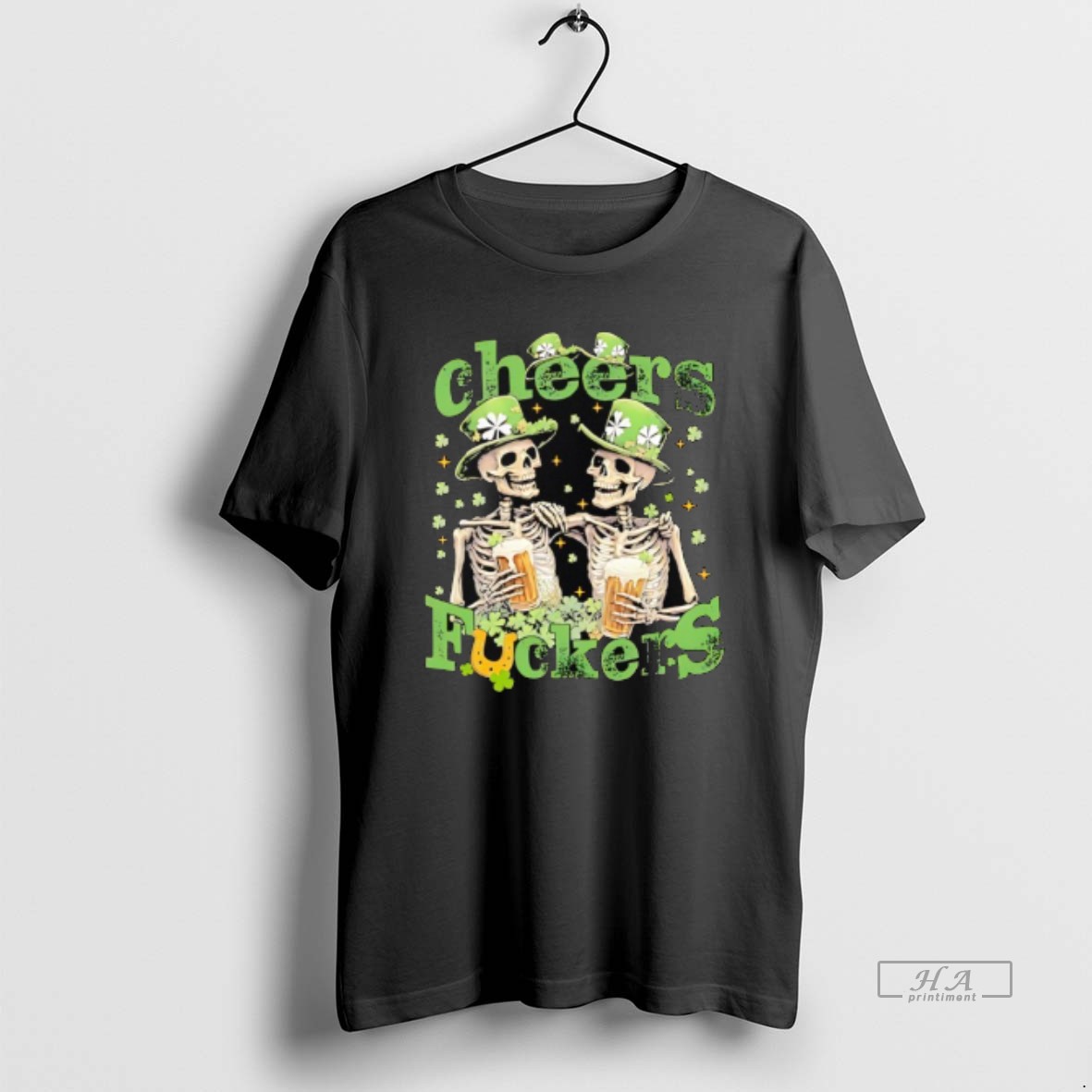 Official Skeleton Drinking Beer Cheers Fuckers St Patricks Day Funny T Shirt
