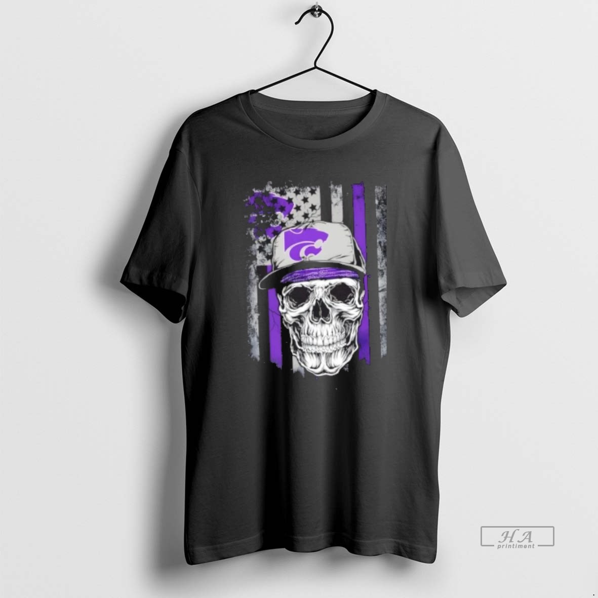 Official Skull Wearing A Cap Kansas State Wildcats Us Flag T Shirt