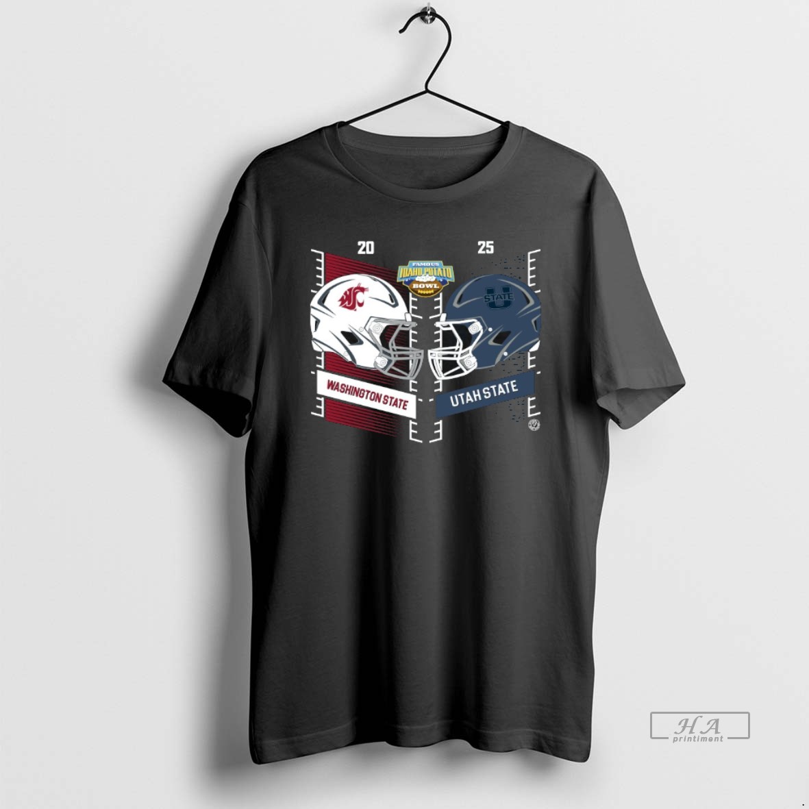 Official Washington State Cougars Vs Utah State Aggies 2025 Famous Idaho Potato Bowl Head To Head Helmet Shirt