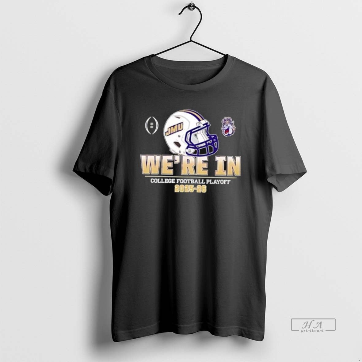 Official Were In College Football Playoff 2025 2026 James Madison Dukes Helmet Shirt