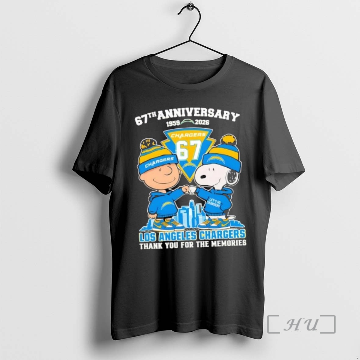 Officials Charlie Brown Fist Bump Snoopy 67th Anniversary 1959 2026 Los Angeles Chargers Thank You For The Memories Skyline Premium T Shirts Sweater Hoodie
