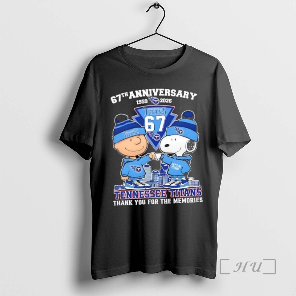Officials Charlie Brown Fist Bump Snoopy 67th Anniversary 1959 2026 Tennessee Titans Thank You For The Memories Skyline Premium T Shirts Sweater Hoodie
