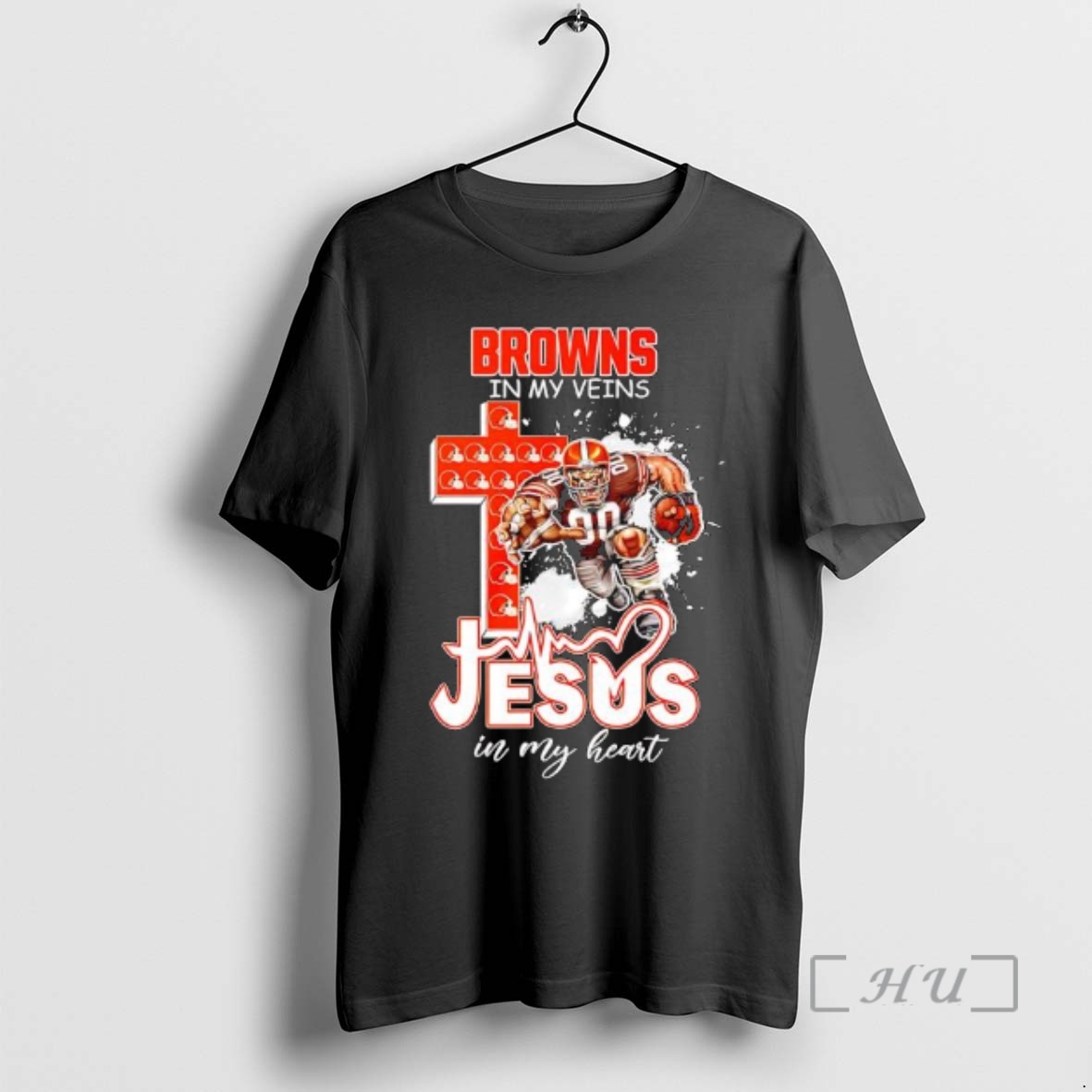 Officials Cleveland Browns In My Veins Jesus In My Heart Features A Football Player Logos Cross Premium T Shirts Sweater Hoodie