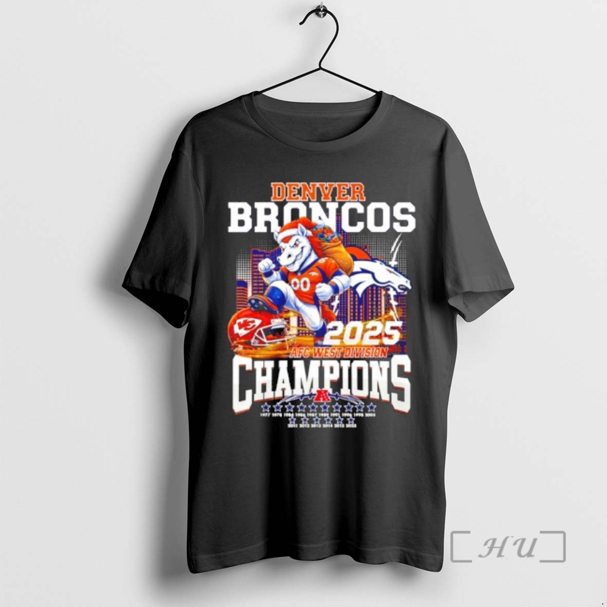 Officials Denver Broncos 2025 Afc West Division Champions Mascot Skyline Premium T Shirts Sweater Hoodie