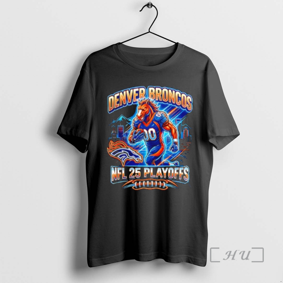 Officials Denver Broncos Nfl 2025 Playoff Football Mascot Premium T Shirts Sweater Hoodie