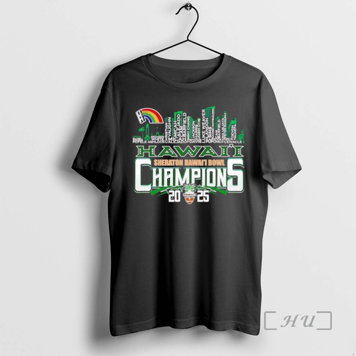 Officials Hawaii Rainbow Warriors 2025 Hawaii Bowl Champions Player Names City Skyline Premium T Shirts Sweater Hoodie