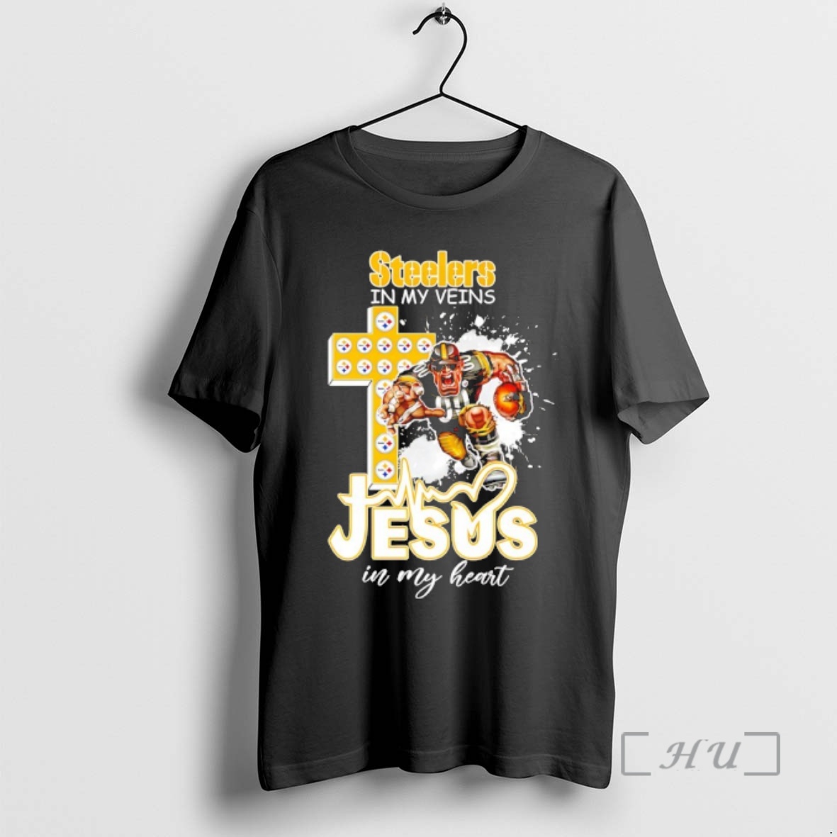 Officials Nfl Pittsburgh Steelers In My Veins Jesus In My Heart Mascot Premium T Shirts Sweater Hoodie