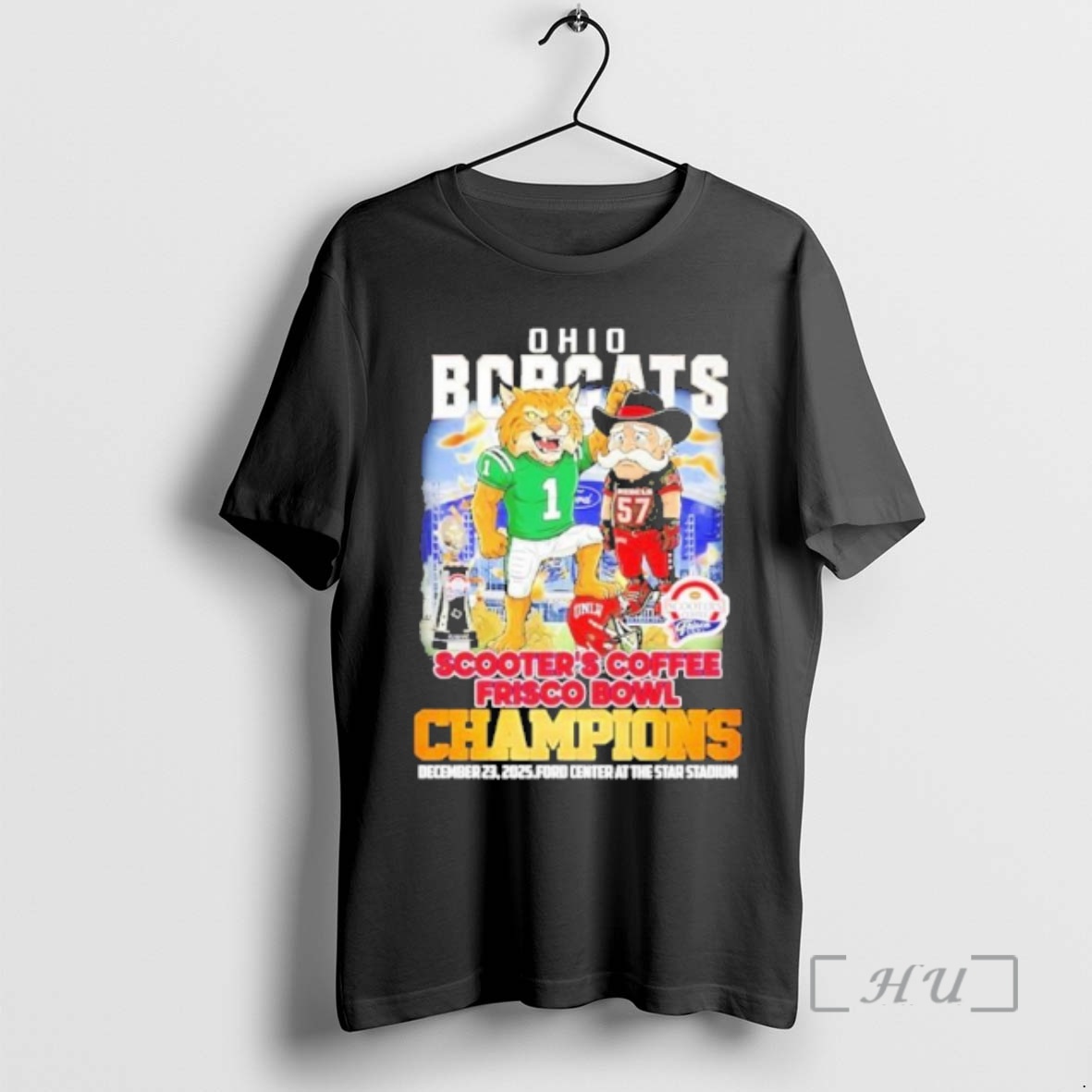 Officials Ohio Bobcats Mascot Beat Unlv Rebels 2025 Scooters Coffee Frisco Bowl Champions Premium T Shirts Sweater Hoodie
