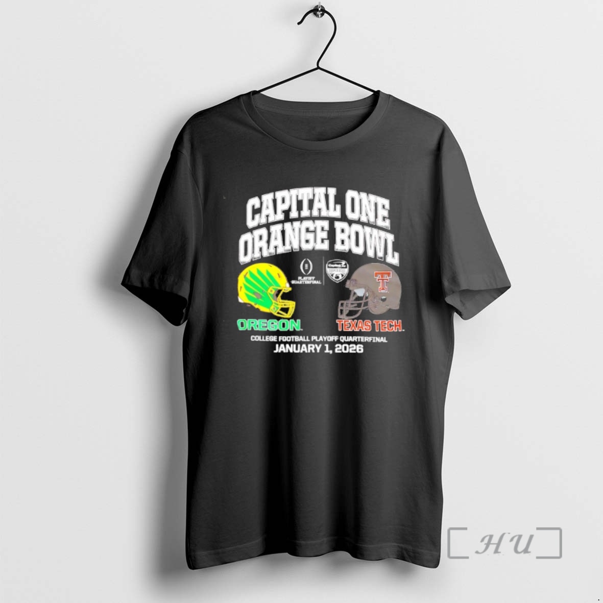 Officials Oregon Ducks Vs Texas Tech Cfp 2025 Capital One Orange Bowl Helmet To Helmet Premium T Shirts Sweater Hoodie